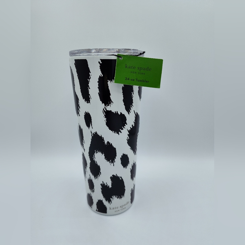 Kate Spade New York 24 oz Tumbler Black White Animal Print NWT